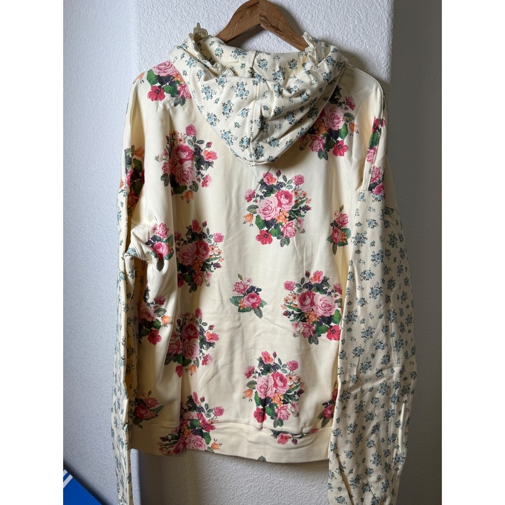 Ampersand Avenue Golden Hour Garden University Hoodie Floral Lace Trim 3XL NEW - Picture 4 of 12